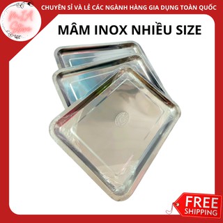 Khay inox/ mâm inox cao cấp sâu 2cm nhiều size đựng thực phẩm đa năng