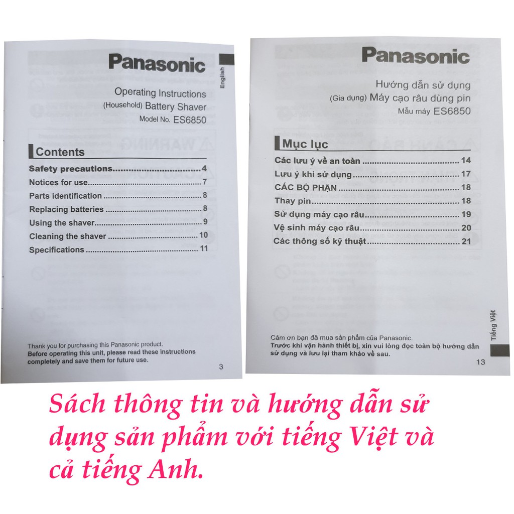 Máy cạo râu Panasonic ES6850 xuất xứ Thái Lan ( dùng pin AA )