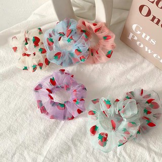 Dây buột tóc vải voan hoa văn trái dâu cực xinh