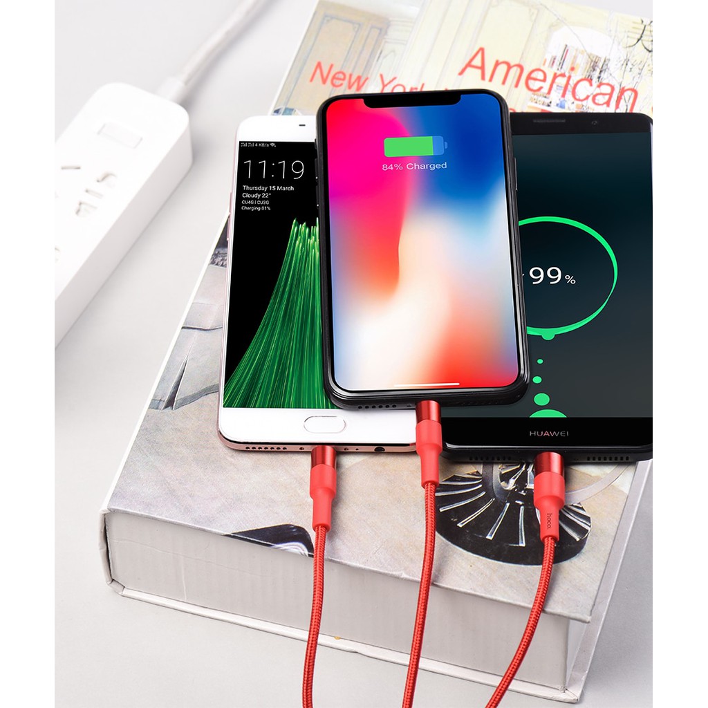 Cáp Sạc Nhanh 3 Đầu Chống Đứt Gãy Hoco X26 Micro Usb Type C dây dù dài 1m Bảo Hành 12 tháng