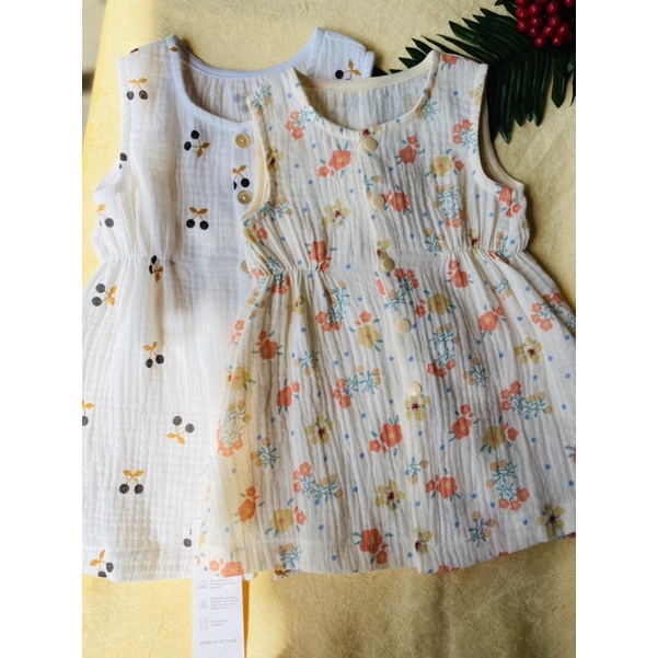 Váy xô muslin nhăn cho bé [LK-002]- Hàng thiết kế, Handmade 100% cotton