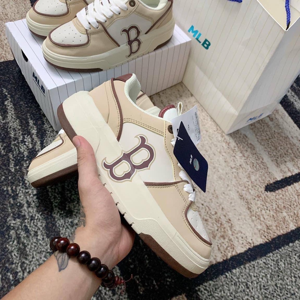 Giày MLB Chunky Liner, Giày Thể Thao Boston Red Sox Màu Nâu in chữ B, tặng kèm tất