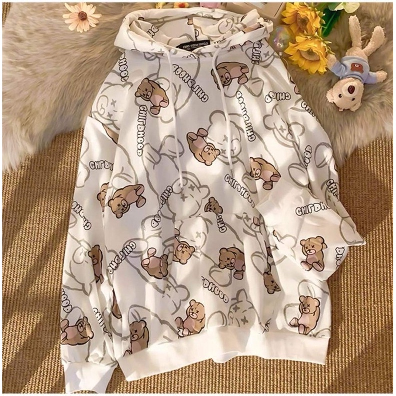 [new new new, mến tặng quà xinh] Áo hoodie gấu 2 màu Trắng, Hồng siêu iêu TEENS FASHION