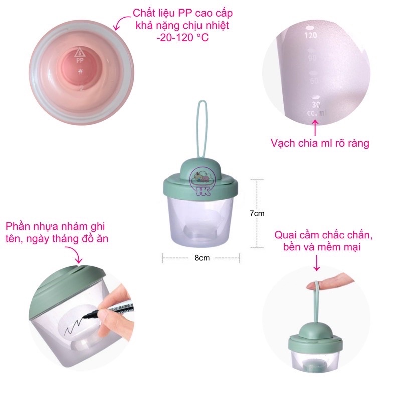 Hộp chia sữa cho bé, hộp đựng sữa bột, đồ ăn dặm có quai cầm tiện lợi