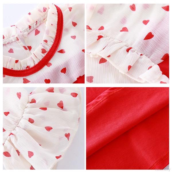 Đầm tay dài phồng in họa tiết trái tim phong cách Hàn Quốc thời trang cho bé gái