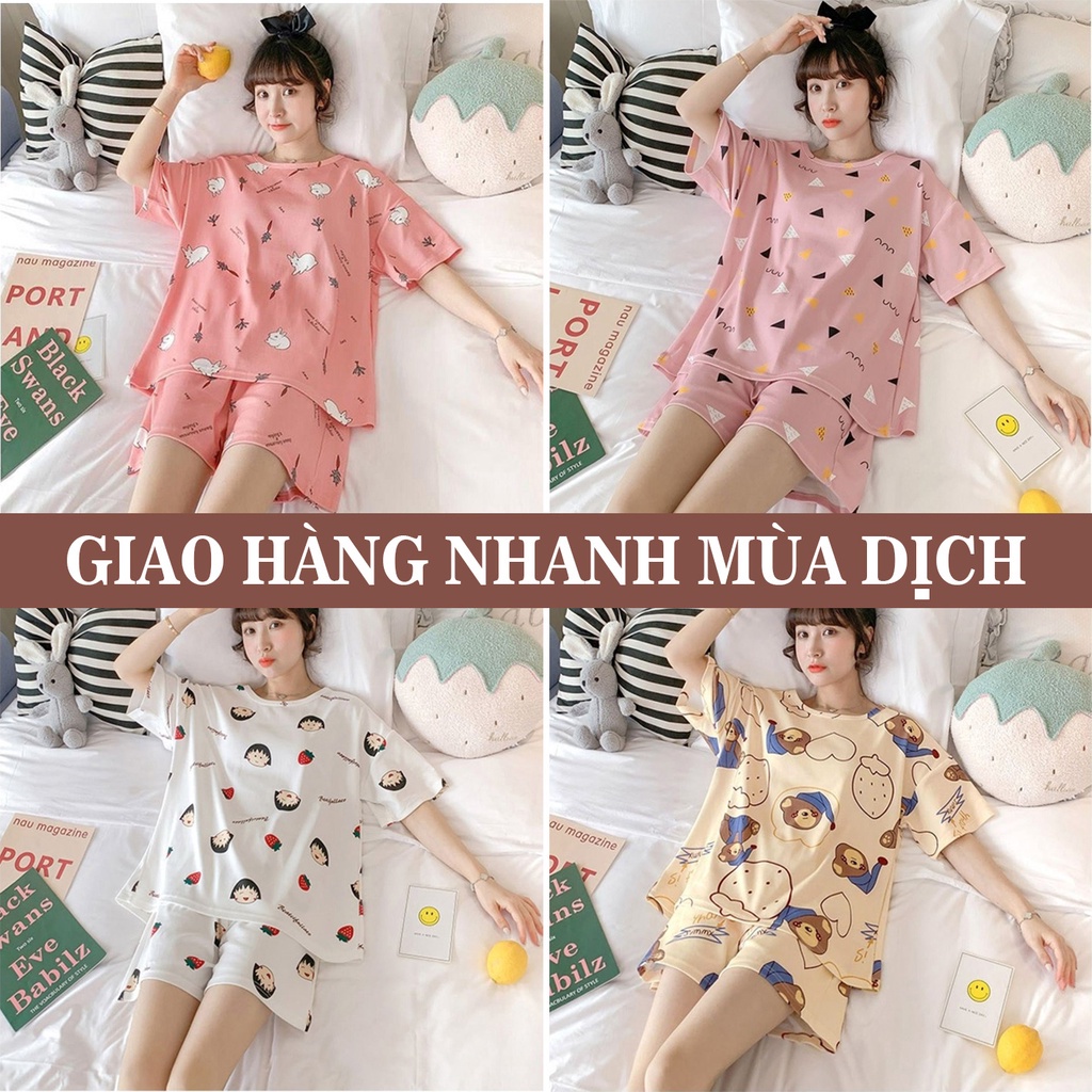 Bộ Đồ Ngủ Mùa Hè Thun Tay Ngắn Đủ Size, Set Đồ Nữ Mặc Nhà Dễ Thương Nhiều Mẫu Nhiều Hình