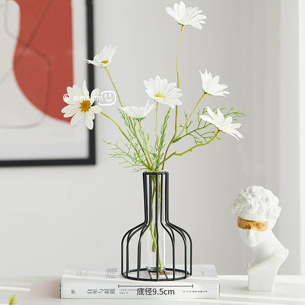 Bình Hoa Thủy Tinh Khung Sắt Màu Vàng Phong Cách Bắc Âu Độc Đáo Trang Trí Nhà Cửa