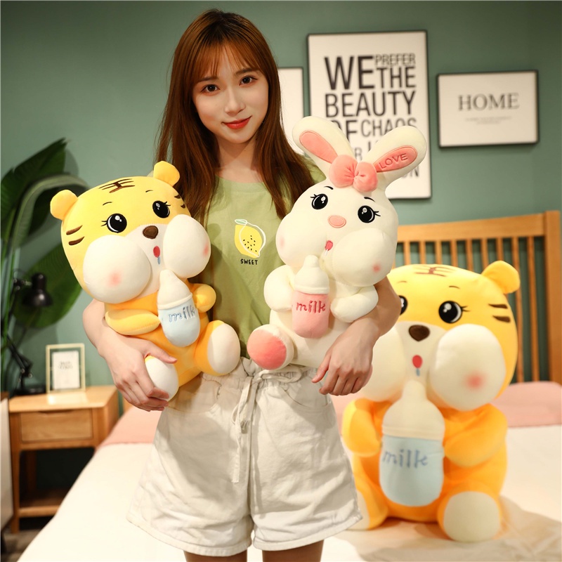 ❤90CM Milk Bottle Rabbit Plush Toy Down Cotton Stuffed Doll Birthday Gift Bed Large Sleep Pillow Bed Decoration Doll Child Gift