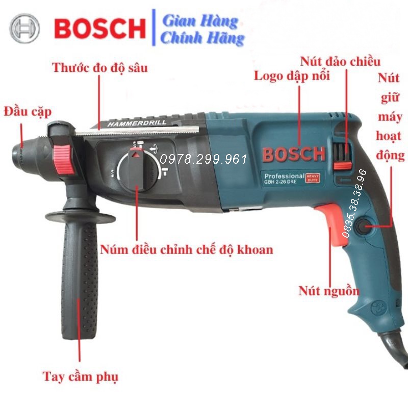Máy Khoan Bê Tông BOS.GBH 2 - 26 DRE - 3 Chế độ - Cam kết 100% Ruột Đồng Máy Khỏe Chạy Êm Bền