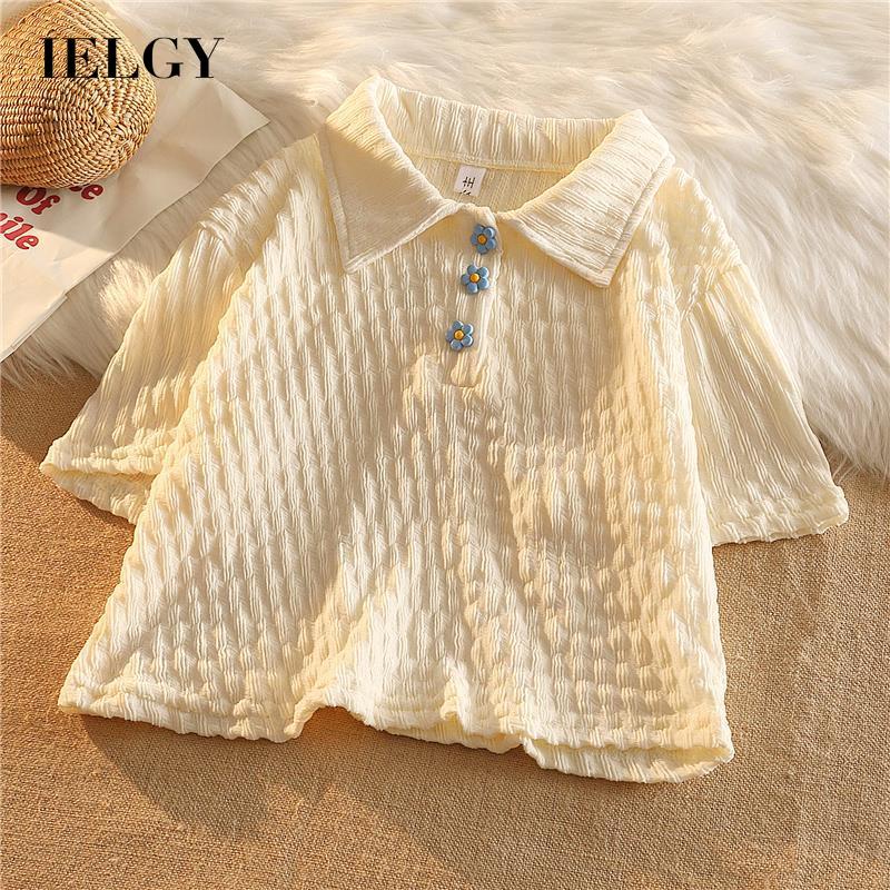 Áo thun cổ polo IELGY tay ngắn nút hoa thời trang nữ