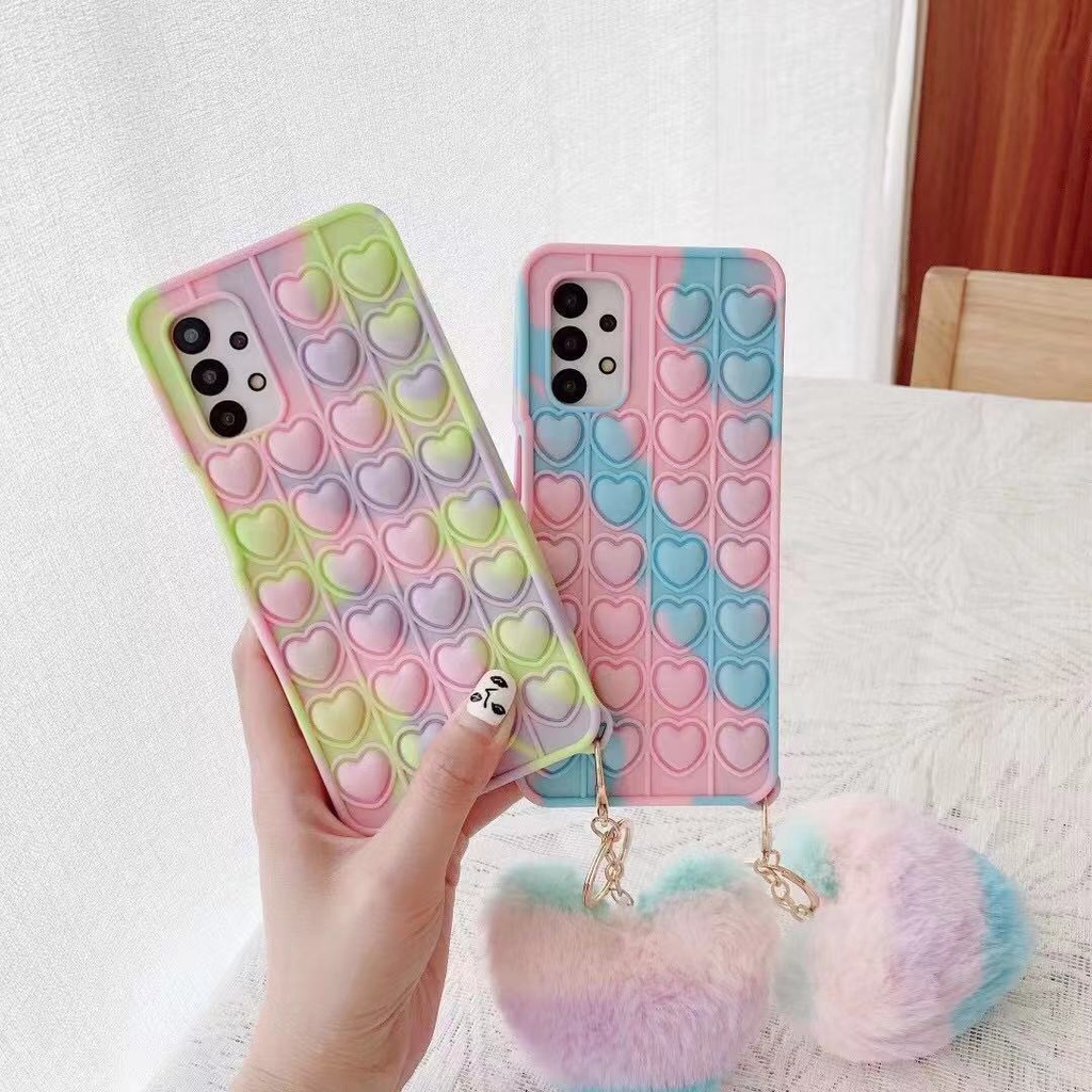 Relive Stress Pop Fidget Toys Silicone Case Samsung Galaxy A50S A30S A50 S10 S20 S21 Plus Note 9 10 Pro Note 20 Ultra Phone Protective Cover With Love Pendant