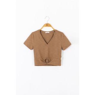 Áo Thun Nữ Croptop Cổ V Khoen Eo Vienne Tran V61S21H030