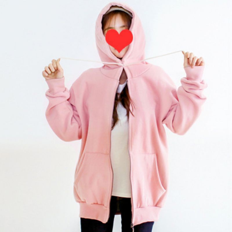 Áo Hoodies tay dài phối khoá kéo thiết kế dáng rộng thoải mái