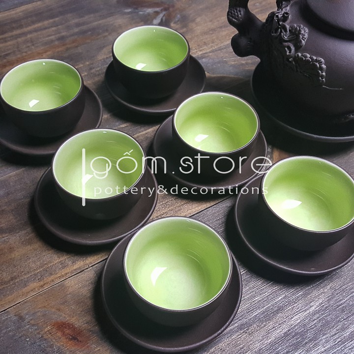 Ấm chén tử sa Bát Tràng đắp nổi cây tuyết tùng (bộ sản phẩm không bao gồm khay ấm trà) | BigBuy360 - bigbuy360.vn