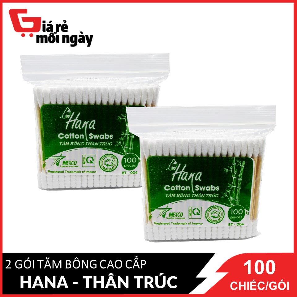 COMBO 2 Gói Tăm bông Hana thân trúc (Xanh Lá) gói 100 chiếc