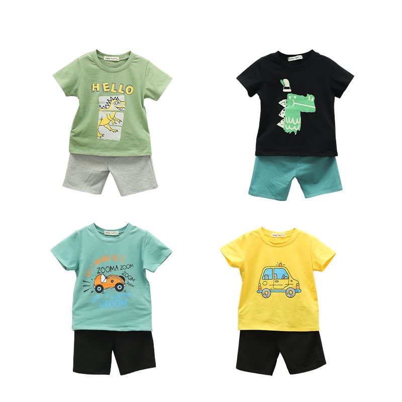 Đồ bộ bé trai áo thun quần đùi BabyloveGo in hình chất cotton