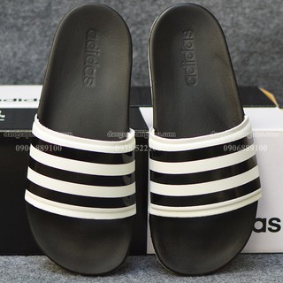 Dép Adidas Cloudfoam Plus Sample màu đen đế trắng quai trắng sọc đen