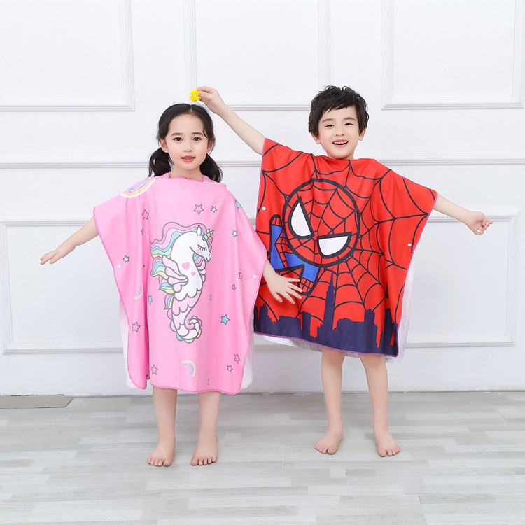 SUGE Áo choàng tắm đi biển có mũ trùm in họa tiết hoạt hình dễ thương cho bé
