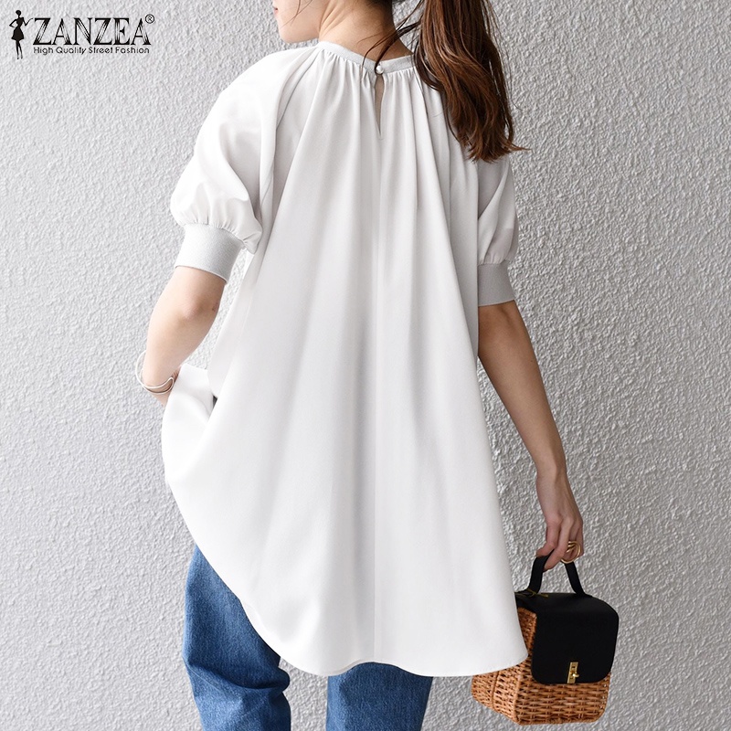Áo sơ mi ZANZEA tay lửng cổ tròn dáng rộng thời trang cho nữ