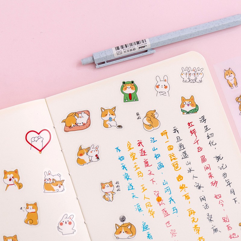 Bộ 6 sticker dán cún xinh và thỏ xinh