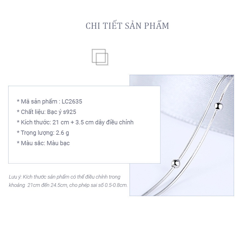 Lắc chân nữ bạc ý s925 thiết kế dây đôi hạt bi đơn giản chắc chắn LC2635 - Bảo ngọc jewelry