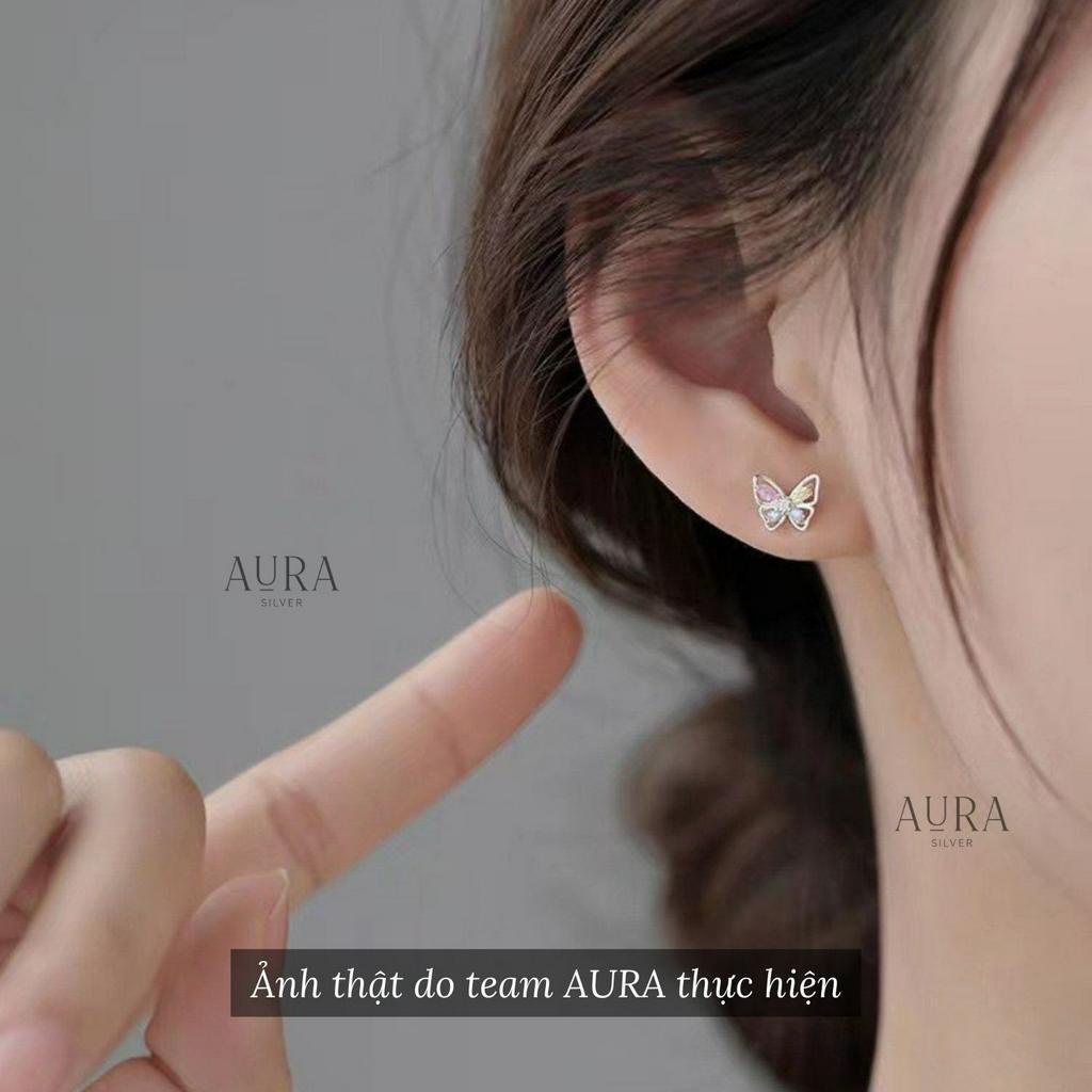 Set dây chuyền khuyên tai bạc 925 vòng cổ khuyên tai hồ điệp ngũ sắc- Aura Silver DC26-KT26
