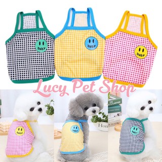 Áo hai dây kẻ mặt baby cho chó mèo xinh xắn đáng yêu thời trang thú cưng