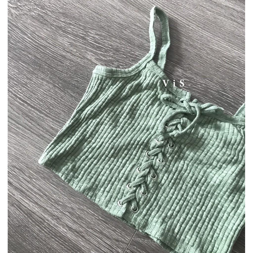 ÁO HAI DÂY CROPTOP XANH RÊU NỮ VNXK