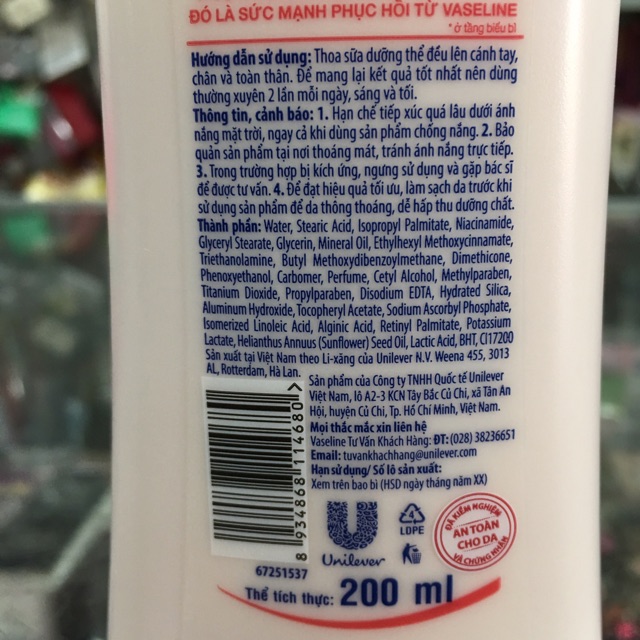 Sữa dưỡng thể Vaseline Healthy White Perfect 10 chai 200ml