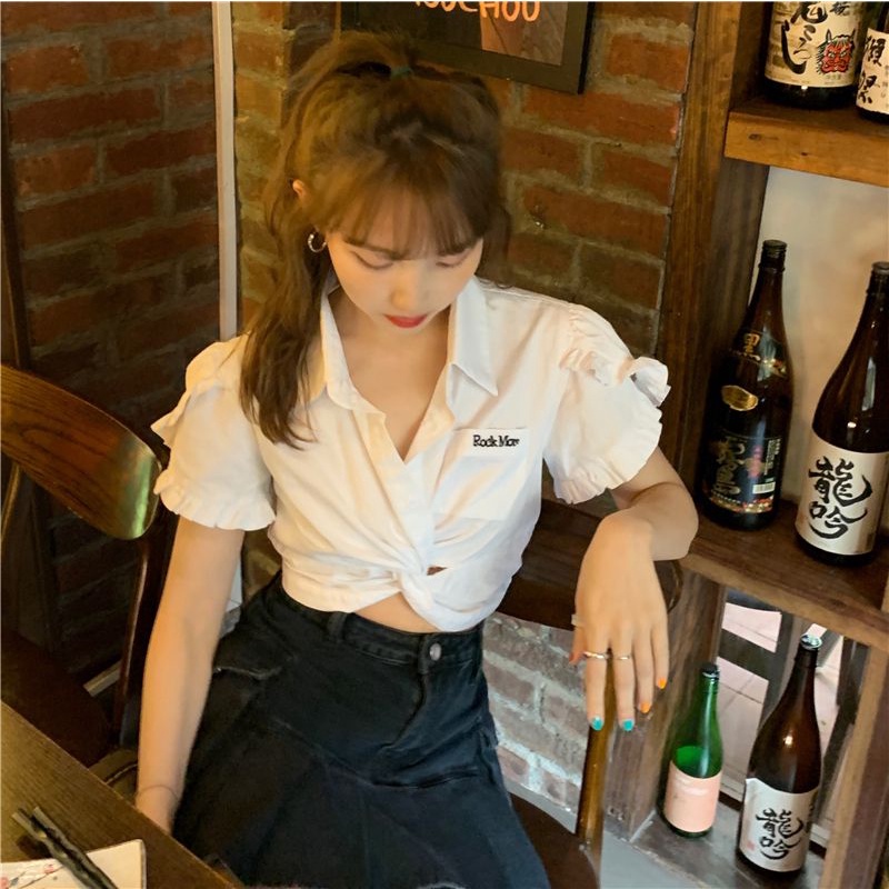 Áo croptop BH tay ngắn có túi hoạ tiết thêu thời trang mùa hè cho phái nữ