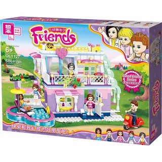 xếp hình ql1127 zhe gao chủ đề friends bạn bè biệt thự nghỉ dưỡng bé gái màu hồng [not lego]