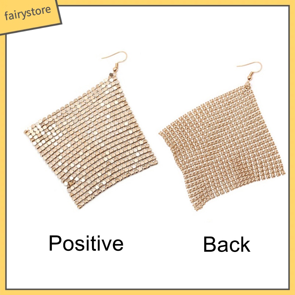 Khuyên tai dáng dài hình vuông đính kim sa sang trọng cho nữ