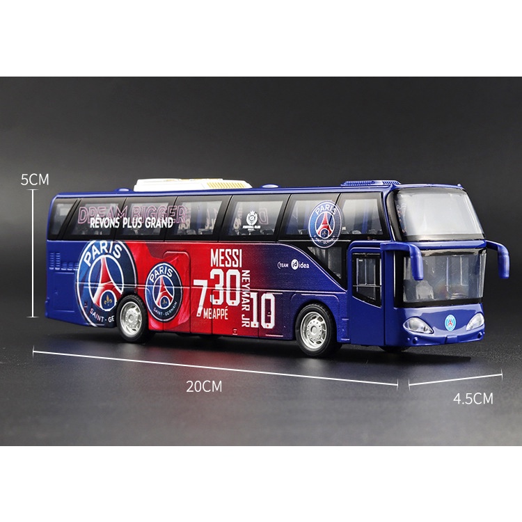 Mô hình xe Bus đội bóng Paris Saint Germain(PSG) tỉ lệ 1:32 bằng kim loại, có đèn và âm thanh