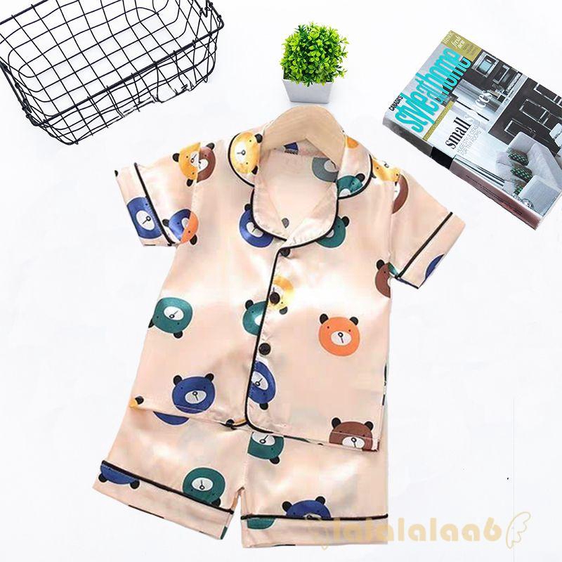 Bộ Pijama Ngắn Tay, In Họa Tiết Hoạt Hình Cho Bé