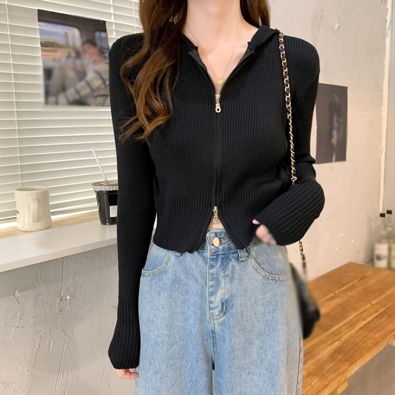 Áo croptop tay dài có khóa kéo dáng rộng thoải mái thời trang sành điệu cho nữ