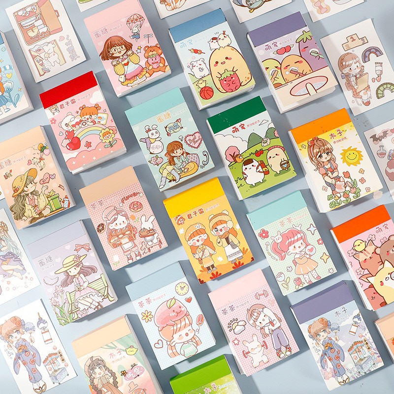 Set 50 Tờ Hình Dán Trang Trí Sổ Lưu Niệm / Sách Họa Tiết Hoạt Hình Dễ Thương Mini Doudou Sticker Book A-05