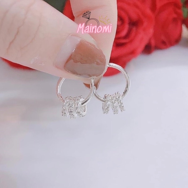 Bông tai mo tròn treo bạc thiết kế nam nữ đều đeo được CÁ Tính ĐỘc ĐÁO, Mainomi Shop Bạc Xinh