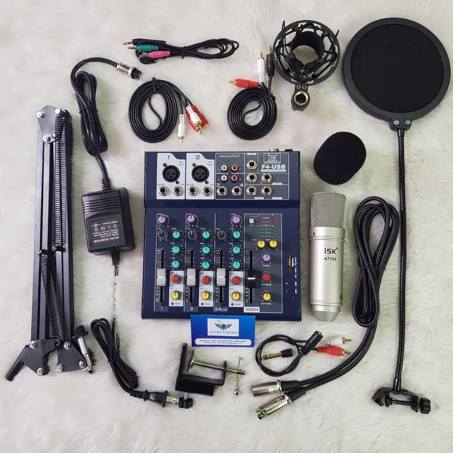 BỘ THU ÂM LIVESTREAM MIC at100 mixer f4 usb cao cấp đủ phụ kiện