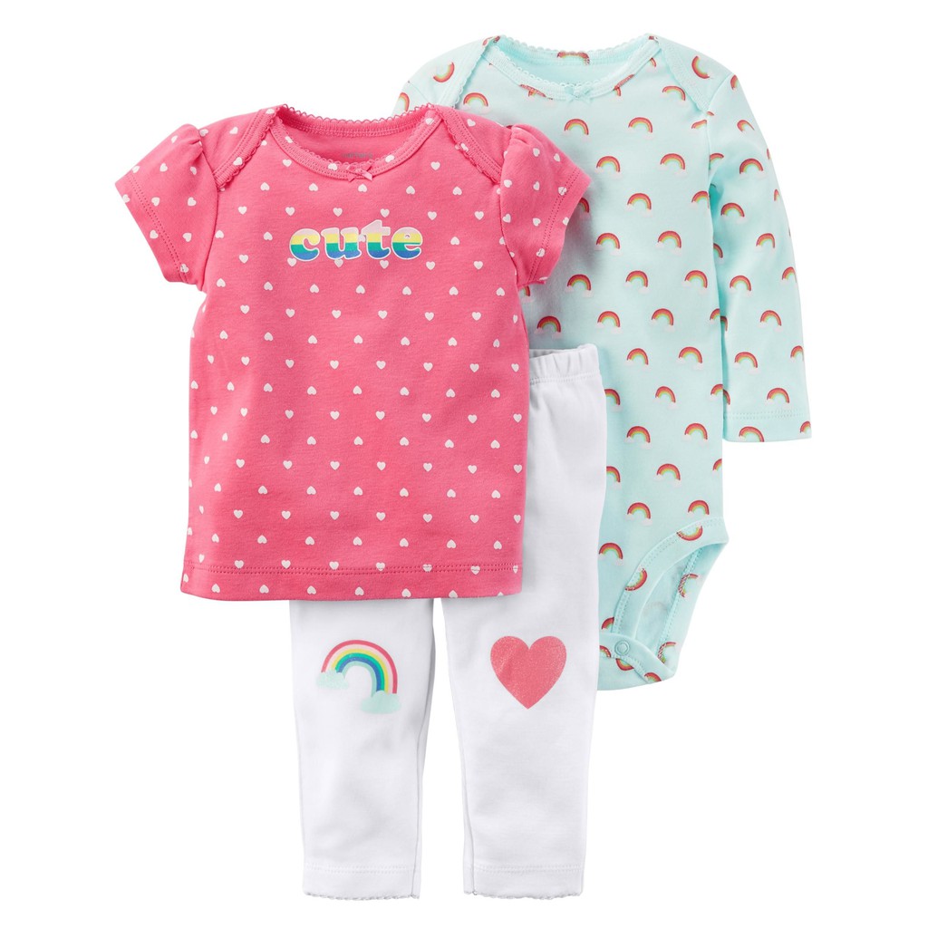 SET 3 MÓN BODYSUIT DÀI TAY, ÁO THUN, QUẦN THUN BÉ GÁI CARTER
