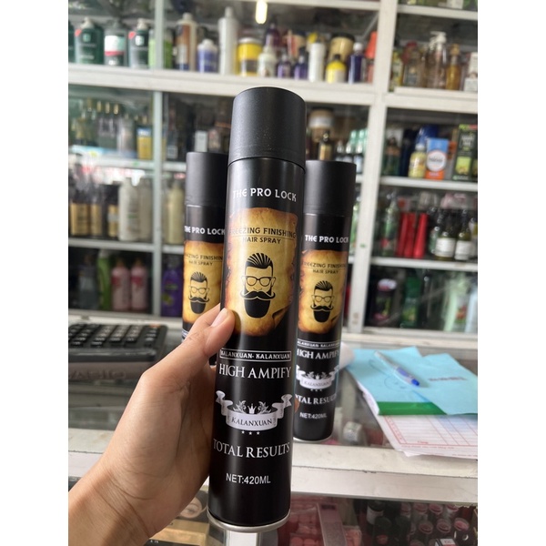 Keo xịt tóc , gôm HIGHAMPIFY  barber hình đài lâu  chai màu đen420 ml  xịt cứng tóc vừa dễ tạo nếp giữ nếu lâu