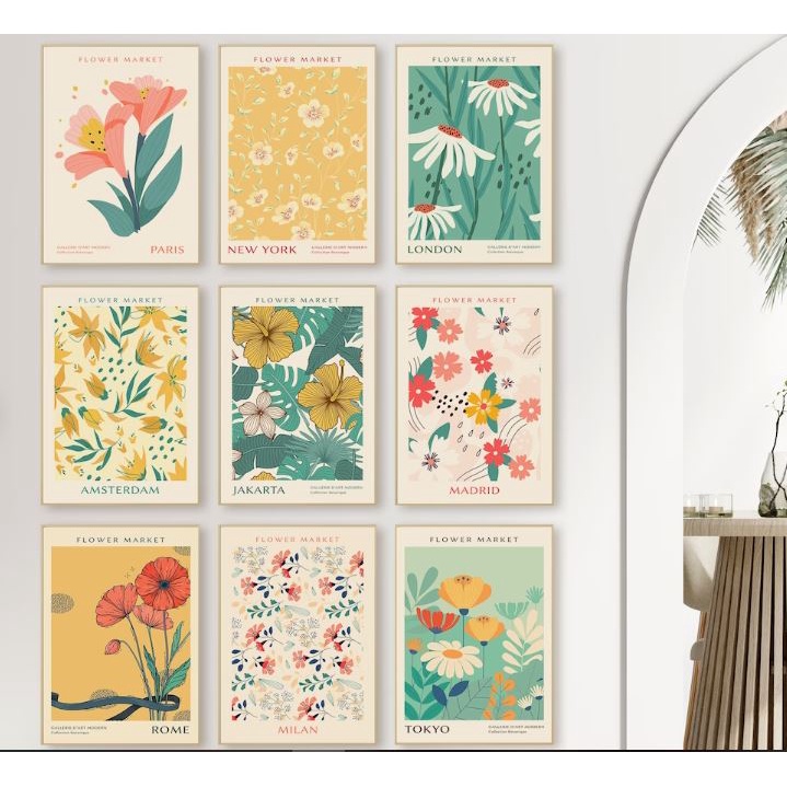 Set 9 mẫu tranh hoa lá treo tường canvas đã có khung H17