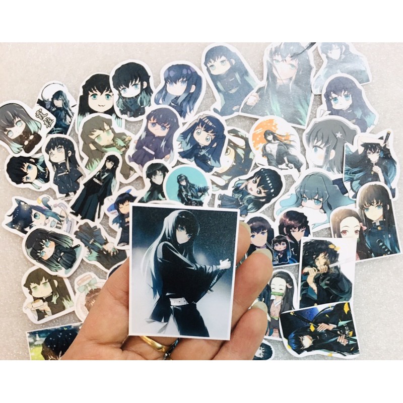 Sticker muichirou set 30 cái khác nhau decal ép lụa bóc dán /hình dán muichirou kimetsu no yaiba