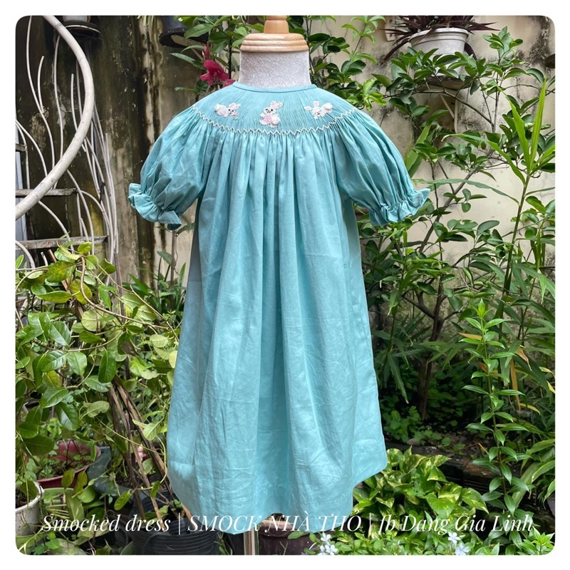 Đầm smock xanh size 7