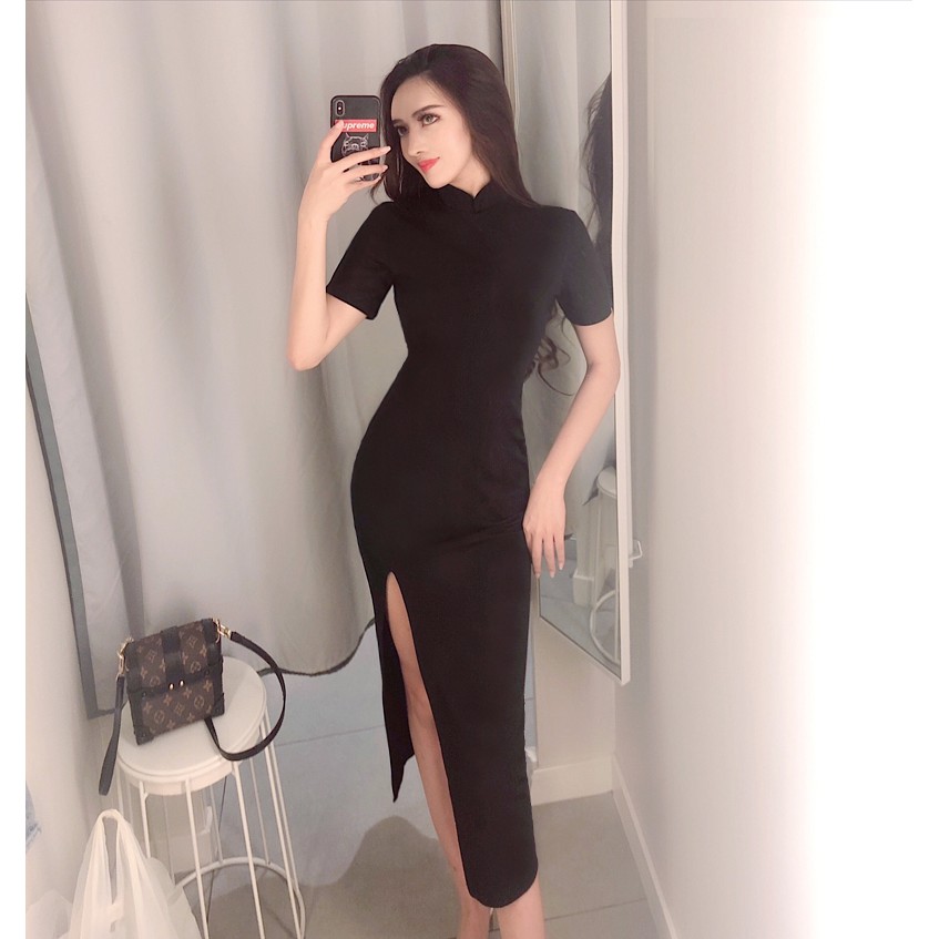 Sườn xám dài basic (ảnh thật) | BigBuy360 - bigbuy360.vn