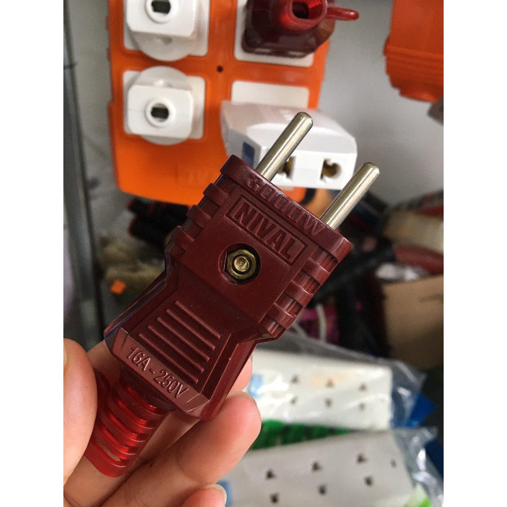 Phích cắm chân tròn 16A/3000W nâu đỏ - Nival cao cấp
