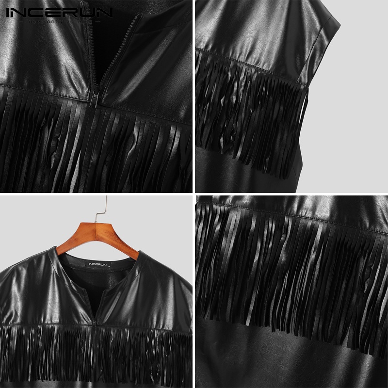 Áo thun INCERUN sát nách cổ chữ V phối khóa kéo thời trang dành cho nam