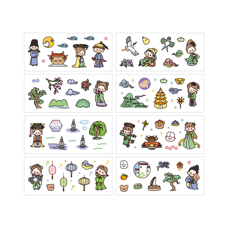 Set 8 Tờ Nhãn Dán Trang Trí Sổ Tay Kiểu Dáng Đơn Giản Sáng Tạo