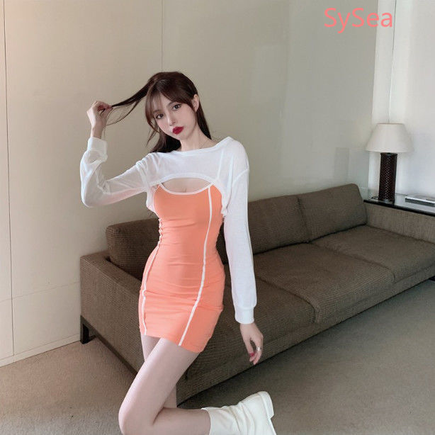 Two Pieces Women Autumn Long Sleeve Slim Sexy Dress