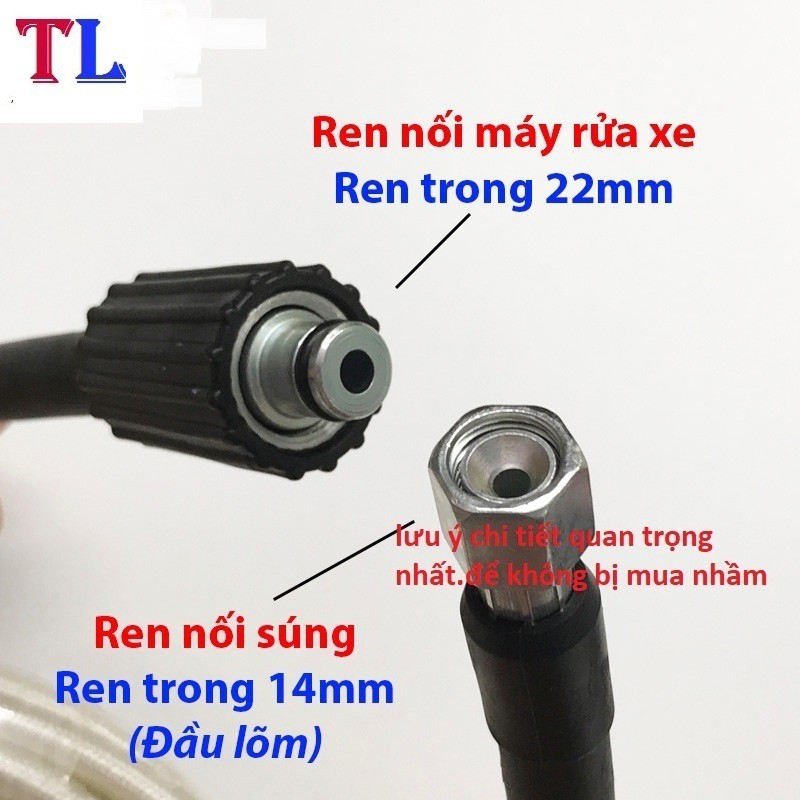 Dây Rửa Xe 10m,15m.20m Cho Máy Bơm Xịt Rửa Áp Lực Cao (Ren nối 22mm - 14mm)