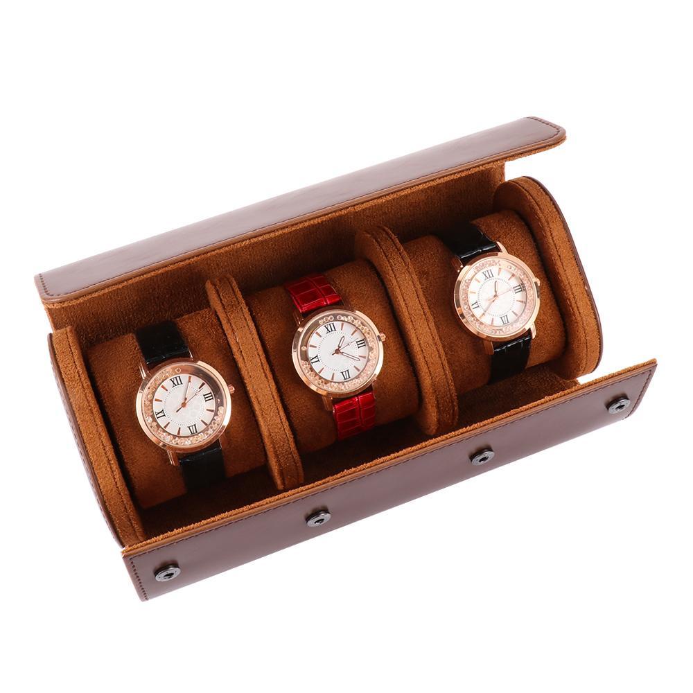 Hộp Đựng Đồng Hồ 3 Ngăn Dạng Lăn Chia Gối Màu Trơn Có Thể Tháo Rời Mang Đi Du Lịch Tiện